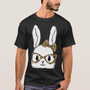 Easter Bunny Rabbit with Leopard Glasses Print T-Shirt