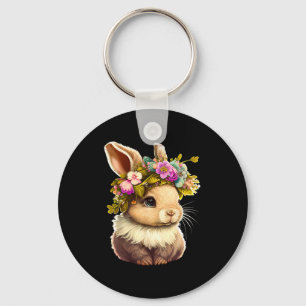 Easter Bunny Rabbit Women - Happy Bunny Flower Gra Key Ring