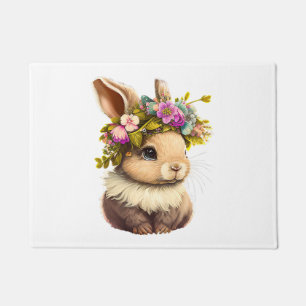 Easter Bunny Rabbit Women Happy Bunny Flower Grap Doormat