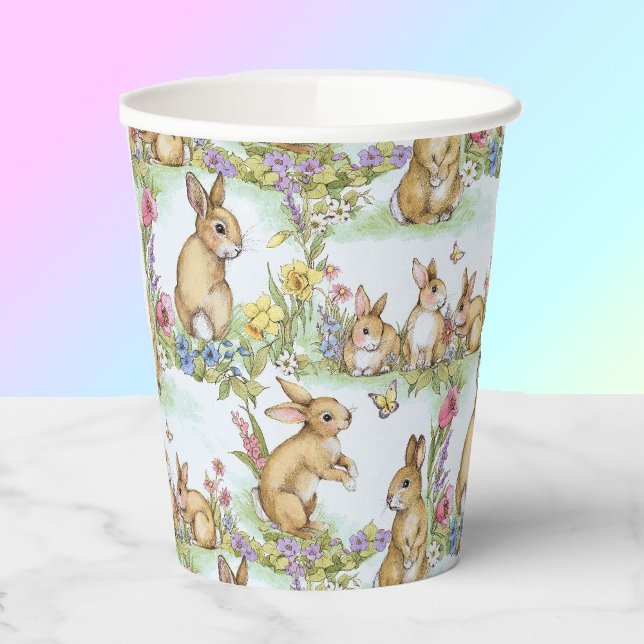 Easter Bunny Rabbits in a Spring Garden Party  Paper Cups (Creator Uploaded)