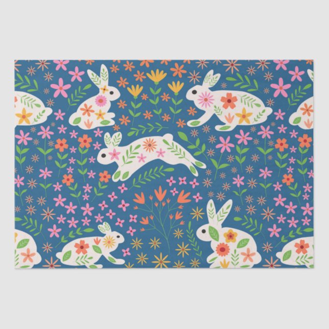 Easter Bunny Rabbits with Whimsical flowers   Tissue Paper (Front)