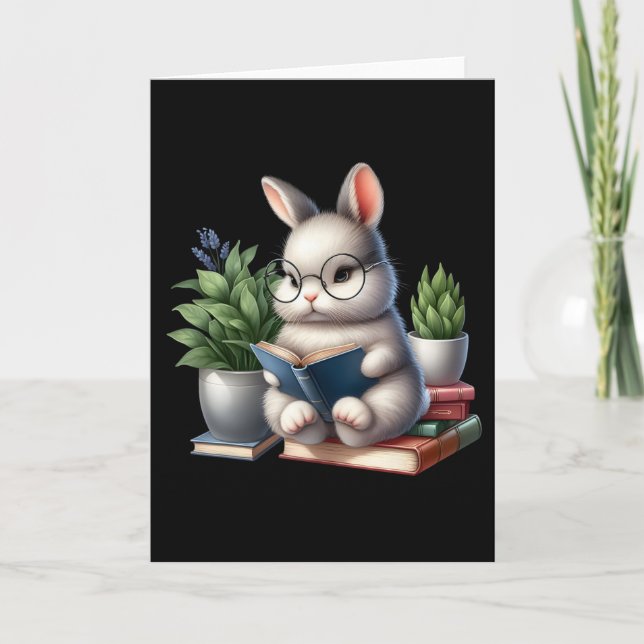 Easter Bunny Reading Cute Bunny Book Lovers Readin Card (Front)
