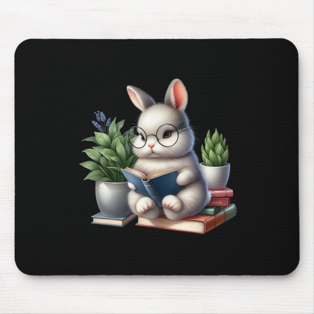 Easter Bunny Reading Cute Bunny Book Lovers Readin Mouse Pad (Front)