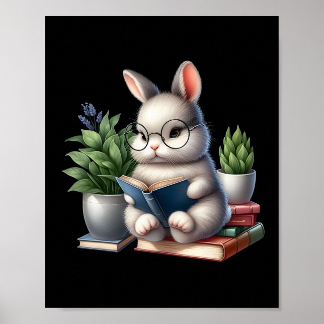 Easter Bunny Reading Cute Bunny Book Lovers Readin Poster (Front)