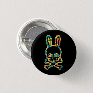 Easter Bunny Retro Tie Dye Bunny Skull Cross Bone 3 Cm Round Badge