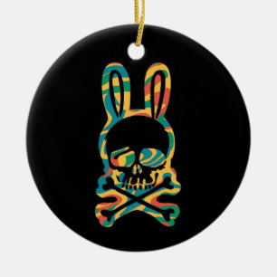 Easter Bunny Retro Tie Dye Bunny Skull Cross Bone Ceramic Tree Decoration