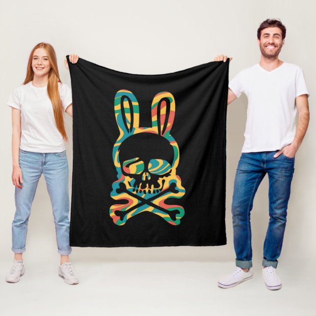 Easter Bunny Retro Tie Dye Bunny Skull Cross Bone Fleece Blanket (In Situ)