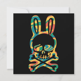 Easter Bunny Retro Tie Dye Bunny Skull Cross Bone Holiday Card