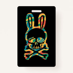 Easter Bunny Retro Tie Dye Bunny Skull Cross Bone ID Badge