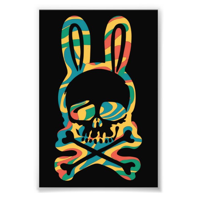 Easter Bunny Retro Tie Dye Bunny Skull Cross Bone Photo Print (Front)