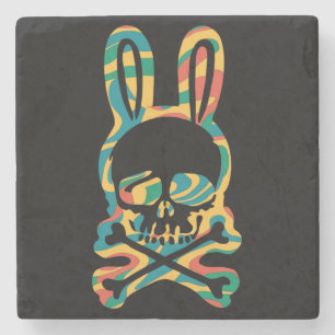 Easter Bunny Retro Tie Dye Bunny Skull Cross Bone Stone Coaster