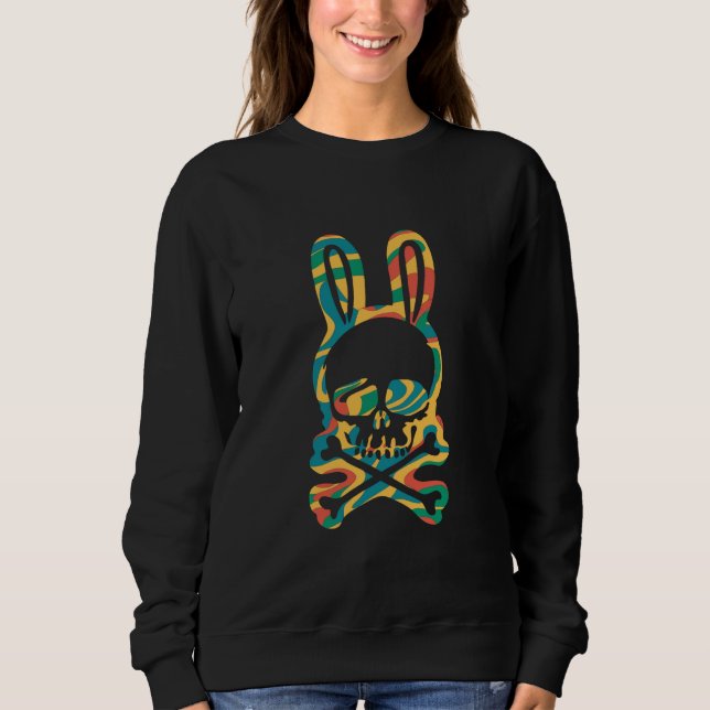 Easter Bunny Retro Tie Dye Bunny Skull Cross Bone Sweatshirt (Front)