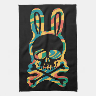Easter Bunny Retro Tie Dye Bunny Skull Cross Bone Tea Towel