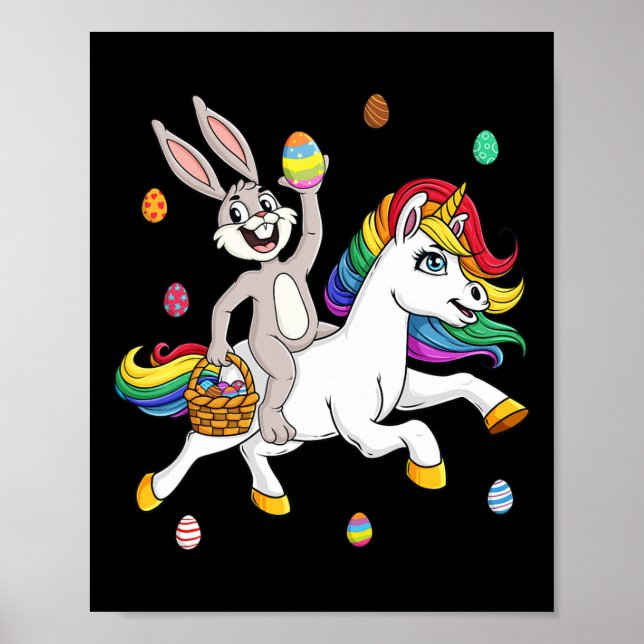 Easter Bunny Riding A Unicorn Cute Magical Girls K Poster (Front)