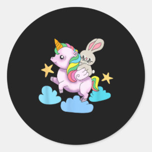 Easter Bunny Riding A Unicorn Girls T-shirt.png Classic Round Sticker