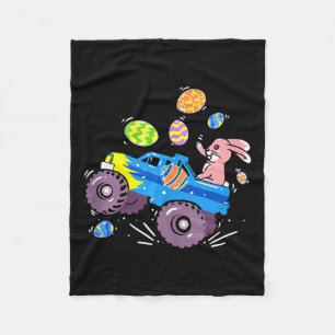 Easter Bunny Riding Monster Truck Cute Boys Kids T Fleece Blanket