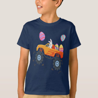 Easter Bunny Riding Monster Truck Cute Boys Kids T-Shirt