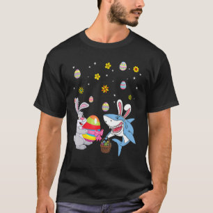 Easter Bunny Riding Shark Eggs Basket Boys Girls T-Shirt