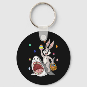 Easter Bunny Riding Shark Fun Eggs Basket Boys Gir Key Ring