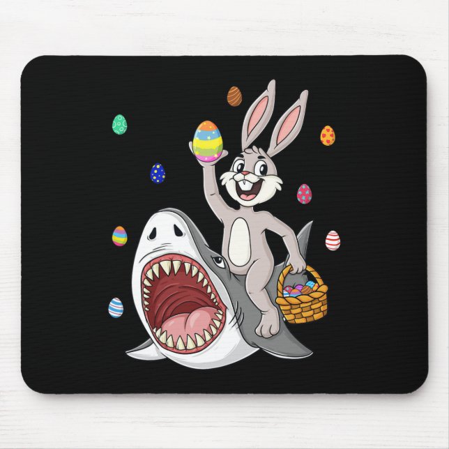 Easter Bunny Riding Shark Fun Eggs Basket Boys Gir Mouse Pad (Front)