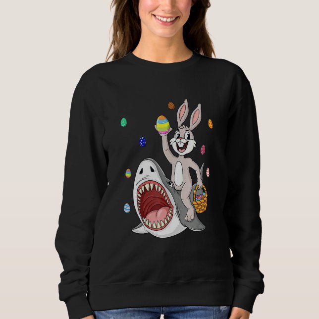 Easter Bunny Riding Shark Funny Eggs Basket Boys G Sweatshirt (Front)