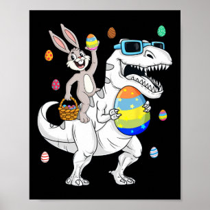 Easter Bunny Riding T Rex Dinosaur Fun Eggs Boys G Poster