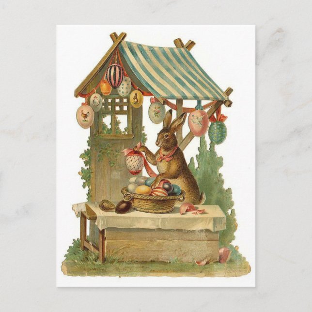 Easter Bunny Roadside Egg Stand Holiday Postcard (Front)