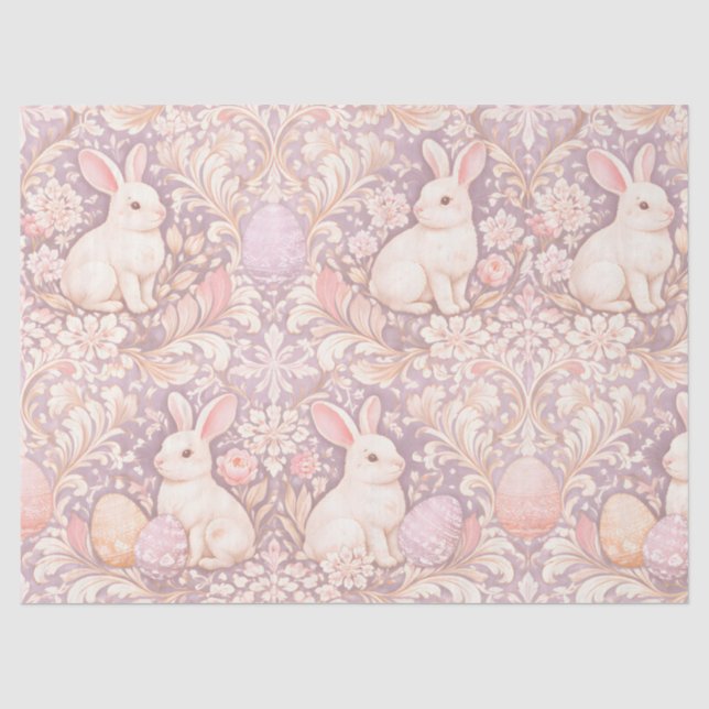 Easter Bunny Rococo Revival Damask Style Tissue Paper (Front)