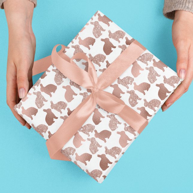 Easter Bunny Rose Gold Foil Glitter Photo Wrapping Paper (Creator Uploaded)