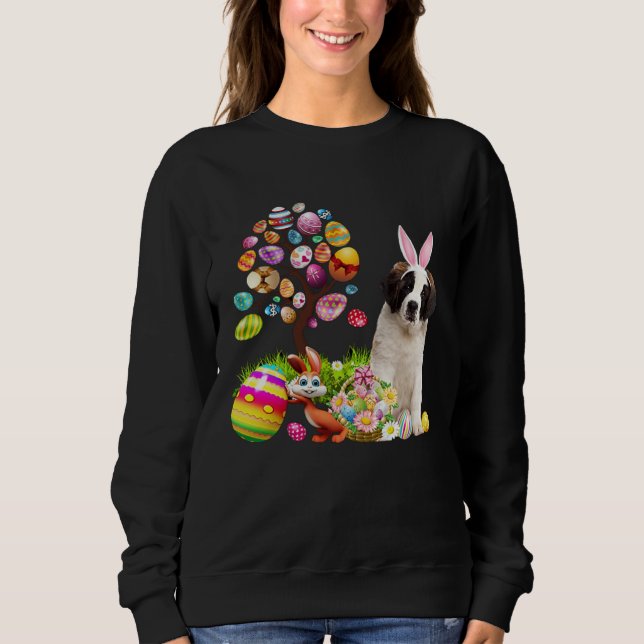 Easter Bunny Saint Bernard Dog Ear Tree Egg Basket Sweatshirt (Front)