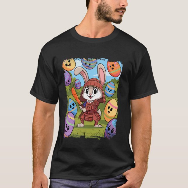 Easter Bunny Samurai Warrior with Carrot Sword T-Shirt (Front)