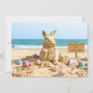 Easter Bunny Sand Sculpture on the Beach Holiday Card