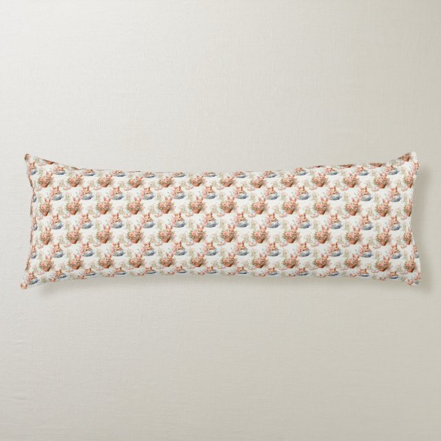 Easter Bunny Seamless Fabric – Pastel Cute Rabbit  Body Cushion (Front)