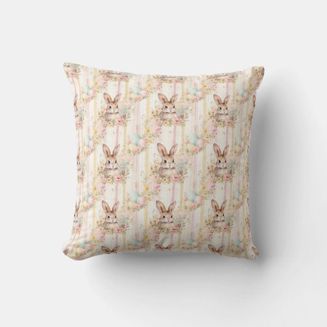 Easter Bunny Seamless Fabric – Pastel Cute Rabbit  Cushion (Front)