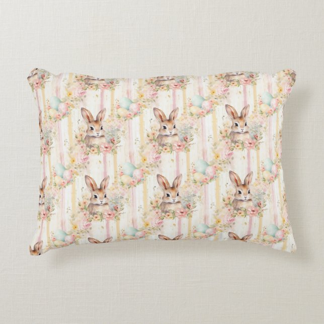 Easter Bunny Seamless Fabric – Pastel Cute Rabbit  Decorative Cushion (Front)