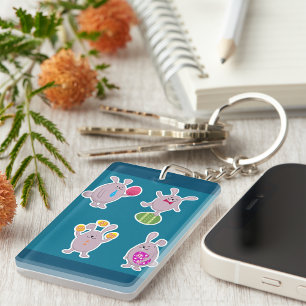 Easter Bunny Set with Colourful Eggs Key Ring