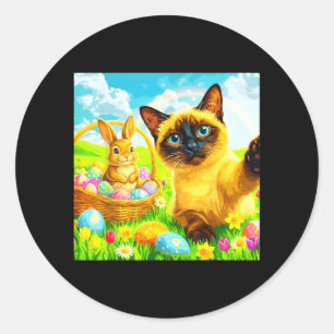 Easter Bunny Siamese Cat Selfie Rabbit Kitten Meme Classic Round Sticker