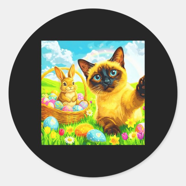 Easter Bunny Siamese Cat Selfie Rabbit Kitten Meme Classic Round Sticker (Front)