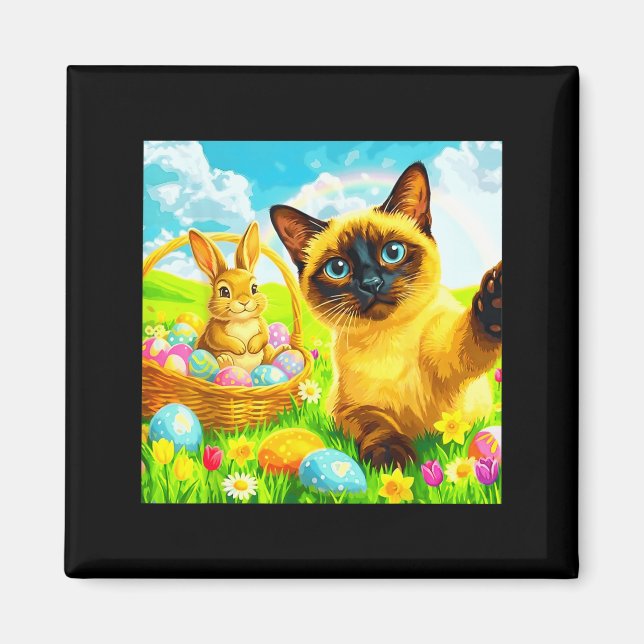 Easter Bunny Siamese Cat Selfie Rabbit Kitten Meme Magnet (Front)