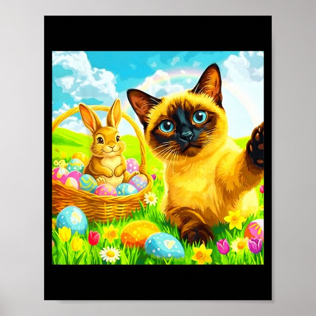 Easter Bunny Siamese Cat Selfie Rabbit Kitten Meme Poster (Front)