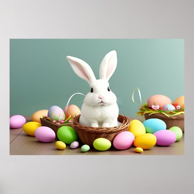 Easter Bunny Sitting in a Basket Poster (Front)
