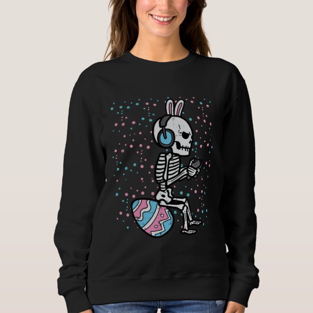 Easter Bunny Skeleton Gamer Funny Gaming Boys Kids Sweatshirt (Front)