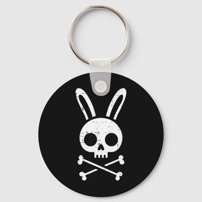 Easter Bunny Skull Cross Bones Rabbit Goth Men Key Ring (Front)