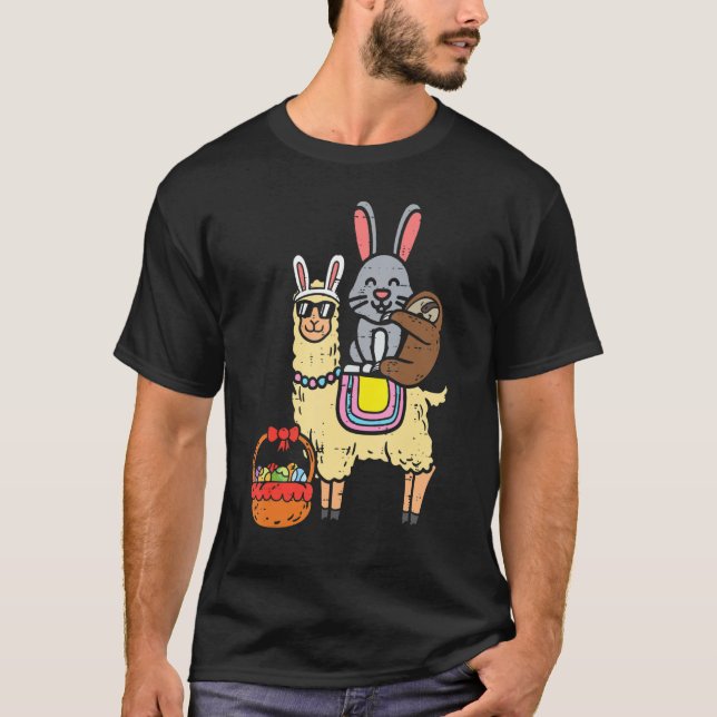 Easter Bunny Sloth On Llama Eggs Cute Alpaca Boys  T-Shirt (Front)