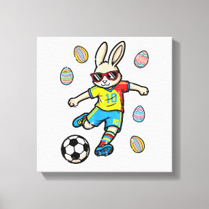 Easter Bunny Soccer Kick Rabbit Football Boys Kids Canvas Print