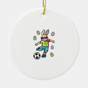 Easter Bunny Soccer Kick Rabbit Football Boys Kids Ceramic Tree Decoration