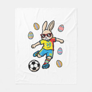 Easter Bunny Soccer Kick Rabbit Football Boys Kids Fleece Blanket