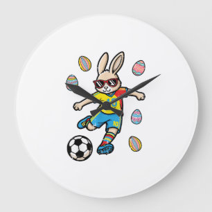 Easter Bunny Soccer Kick Rabbit Football Boys Kids Large Clock