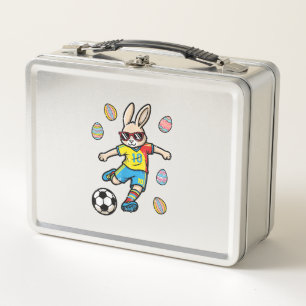 Easter Bunny Soccer Kick Rabbit Football Boys Kids Metal Lunch Box