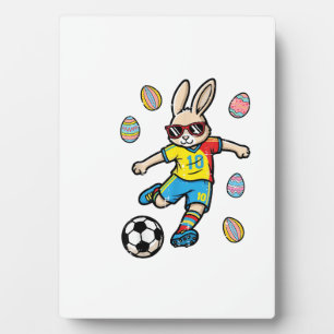 Easter Bunny Soccer Kick Rabbit Football Boys Kids Plaque